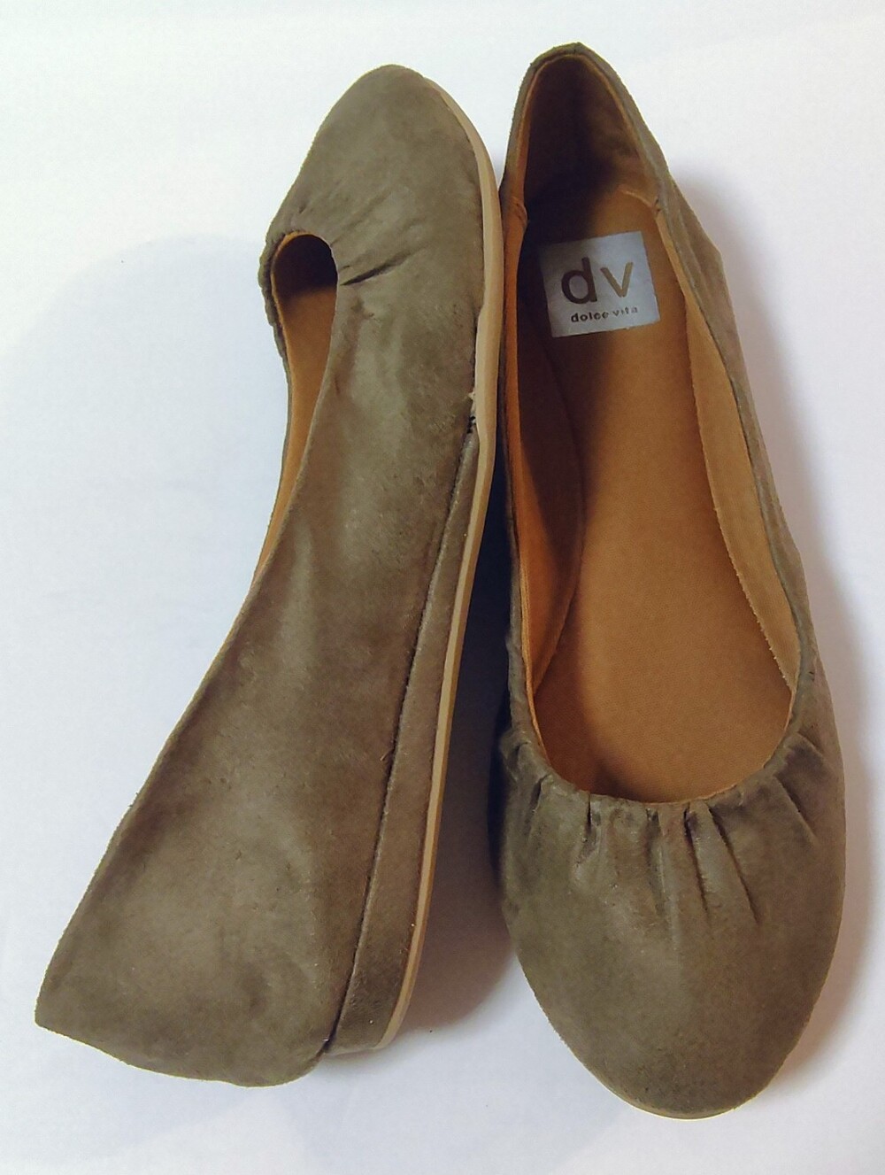 Dolce Vita Women's Suede Slip-On Ruched Ballet Leather Casual Flats Olive 8.5